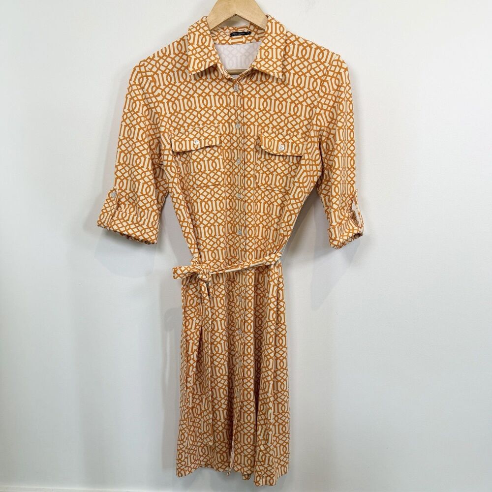 J. McLaughlin Dress Women's Medium Orange Catalina Cloth Button Down Roll Tab